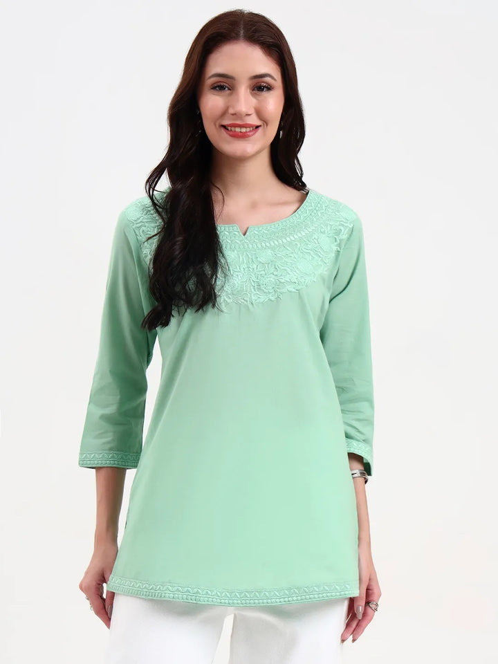 Sea Green Cotton Straight Peplum Top-Yufta Store-6662TOPSGS