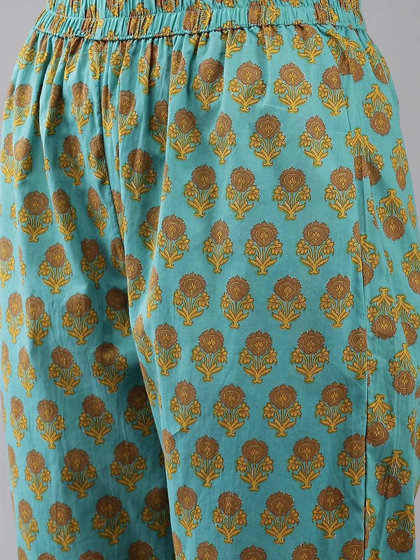Sea Green Printed Cotton Dupatta Set-Yufta Store-4783SKDSGM