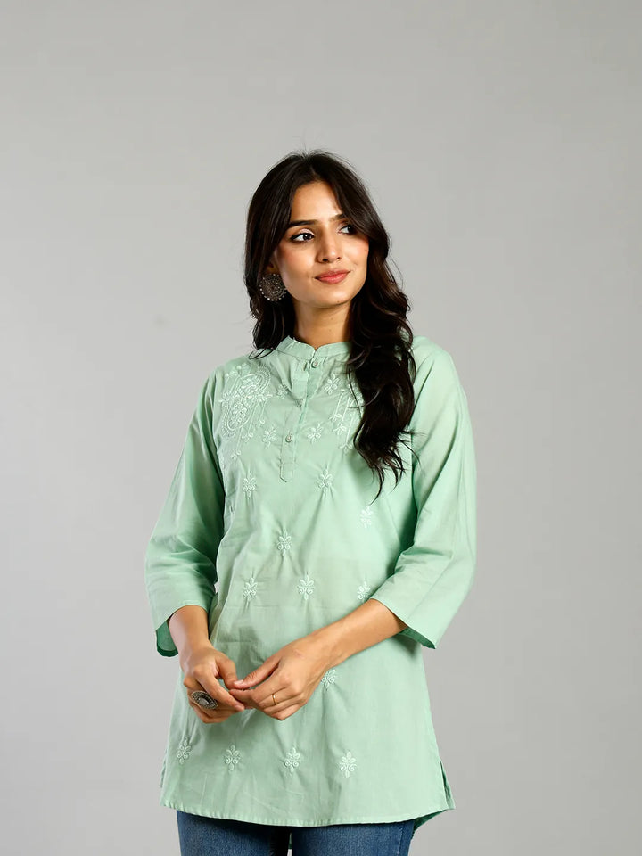 Sea Green Regular Style Top Design Embroidered-Yufta Store-6699TOPSGS