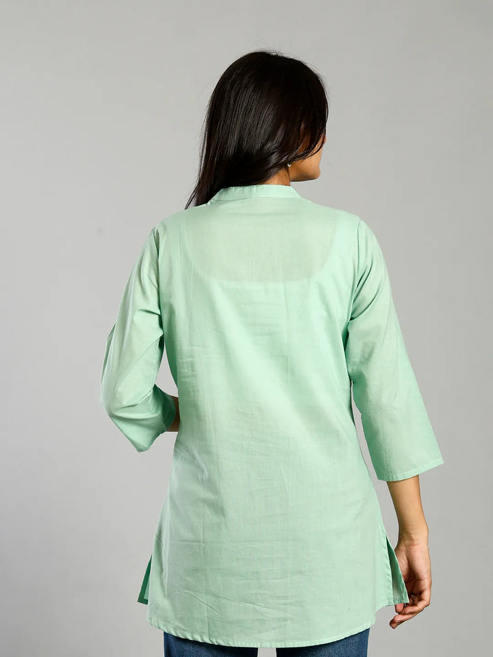Sea Green Regular Style Top Design Embroidered-Yufta Store-6699TOPSGS