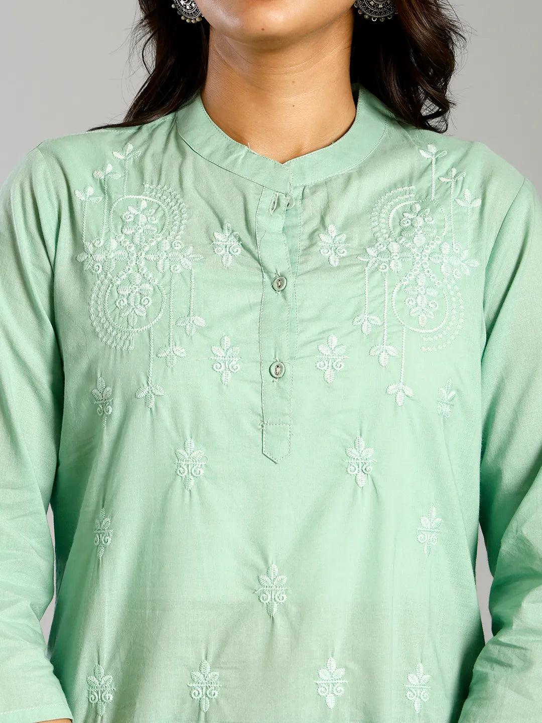 Sea Green Regular Style Top Design Embroidered-Yufta Store-6699TOPSGS