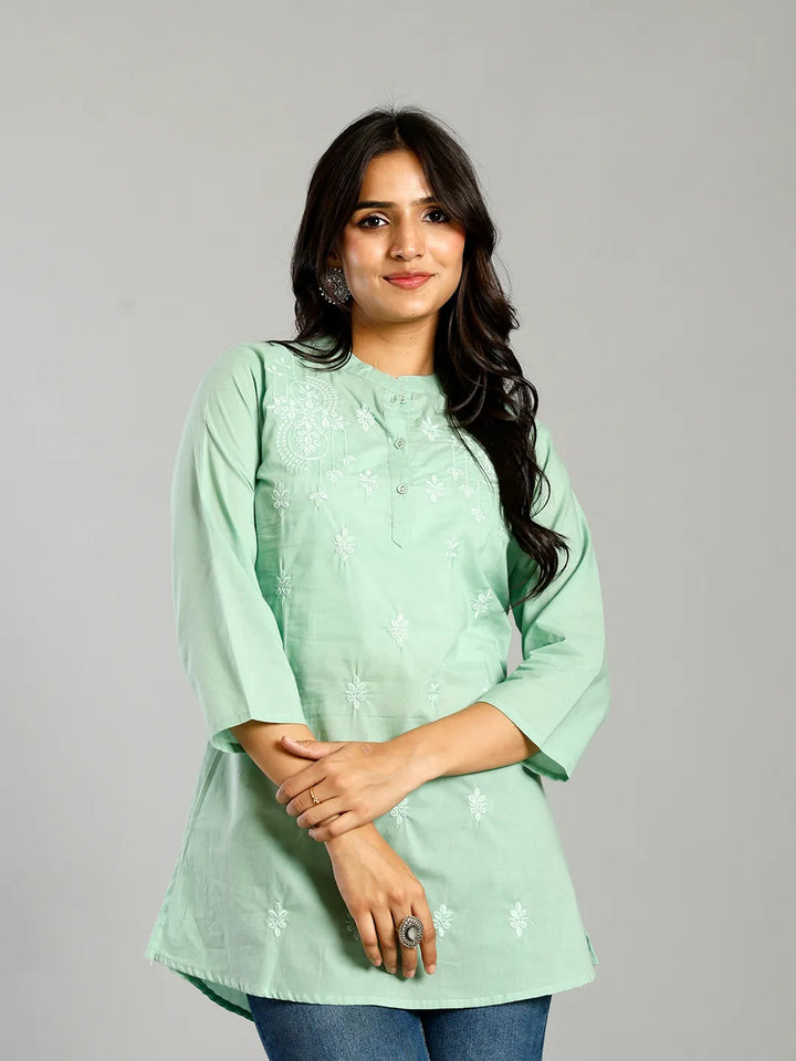 Sea Green Regular Style Top Design Embroidered-Yufta Store-6699TOPSGS