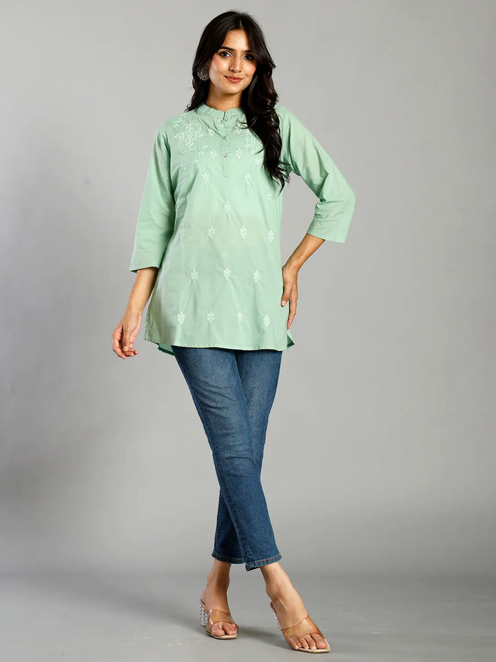 Sea Green Regular Style Top Design Embroidered-Yufta Store-6699TOPSGS