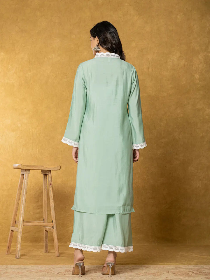 Sea Green Silk Kurta Set With Palazzo And Dupatta With Cotton Lining-Yufta Store-7330SKDSGS