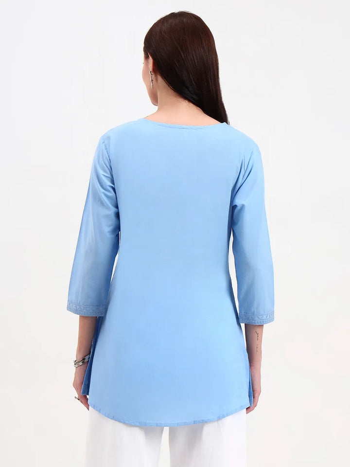 Sky Blue Cotton Straight Peplum Top-Yufta Store-6662TOPSBS