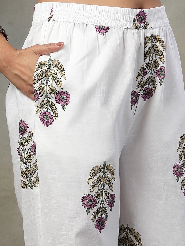 Sky Blue Paisley Cotton Straight Kurta White Trouser White Dupatta Set