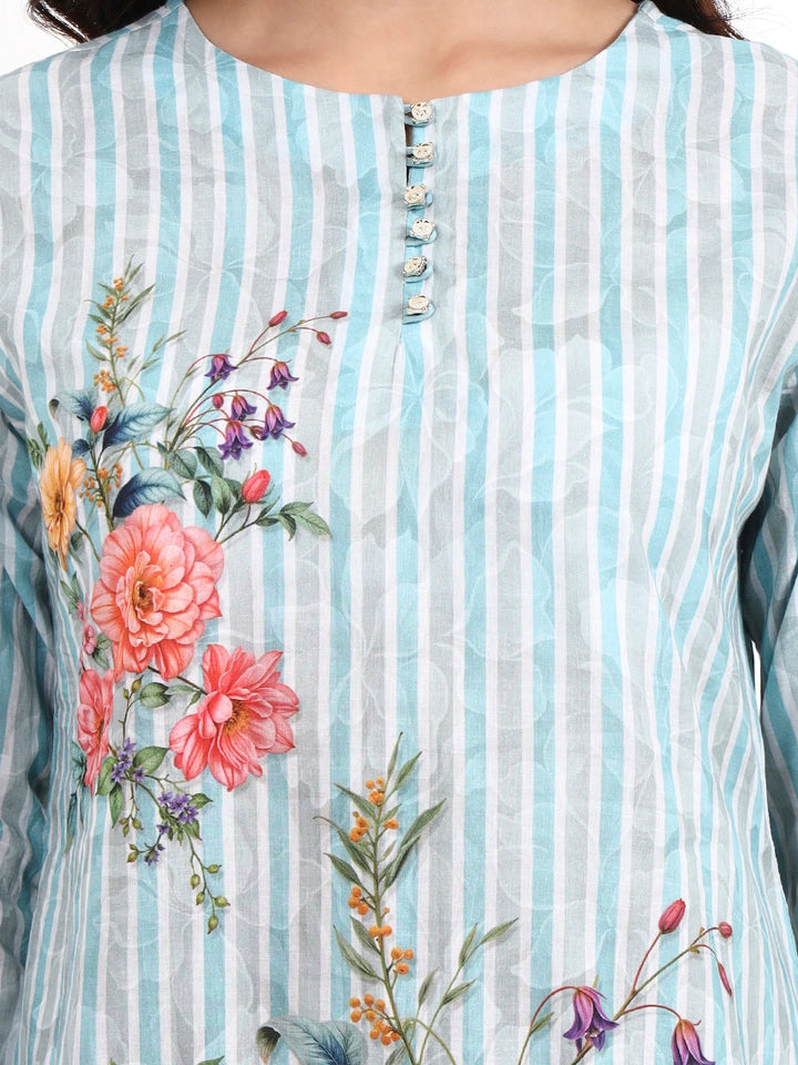 Sky Blue Printed Cotton Co-Ord Set-Yufta Store-7492CRDSBM
