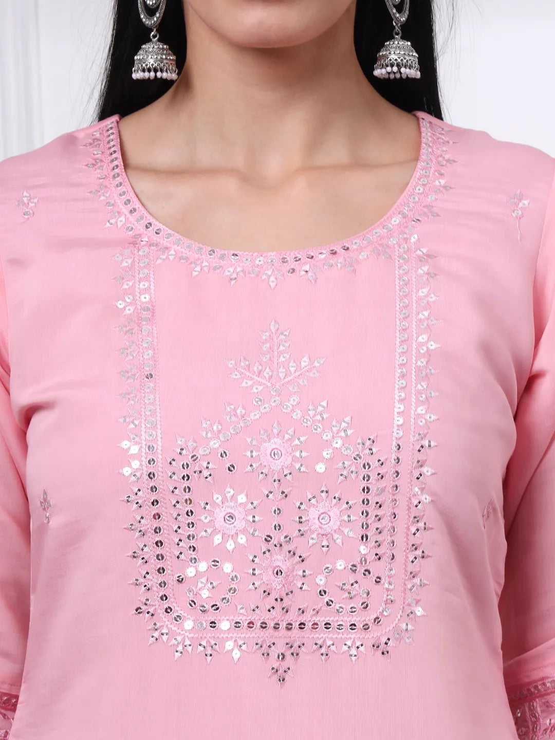 Slik Blend Pink Straight Kurta Dupatta Pant Set Cotton Lining Kurta