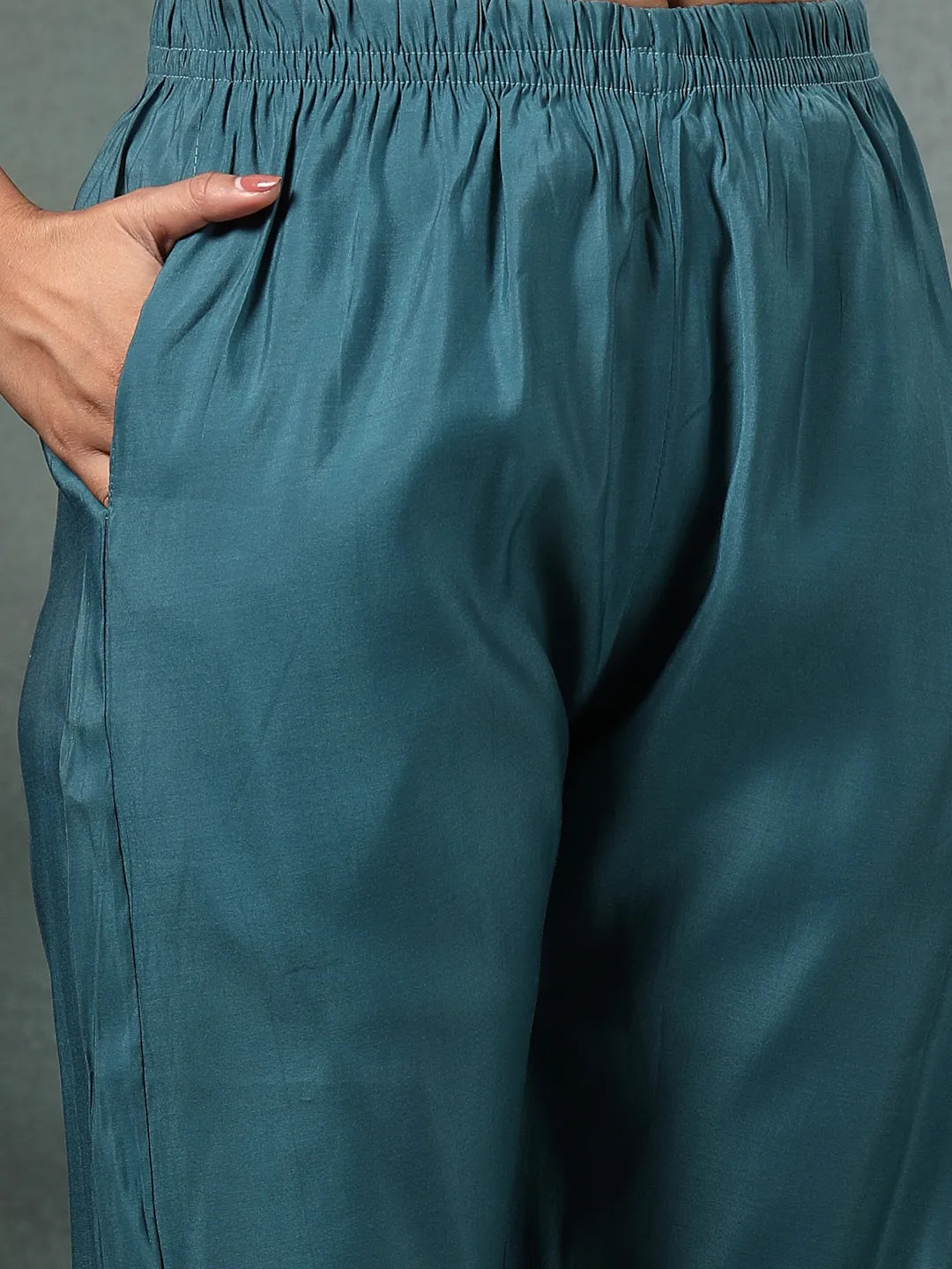 Teal Blue Dori-Embroidery Straight Silk Blend Kurta Trouser Blue And Yellow Dupatta Set-Yufta Store-6718SKDTBM