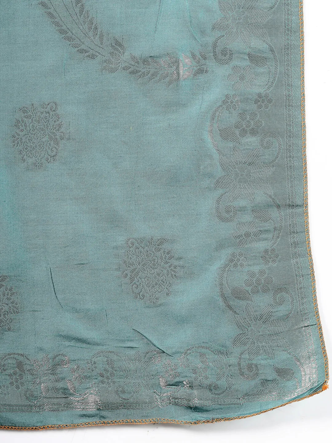 Teal Blue Dori-Embroidery Straight Silk Blend Kurta Trouser Blue And Yellow Dupatta Set-Yufta Store-6718SKDTBM