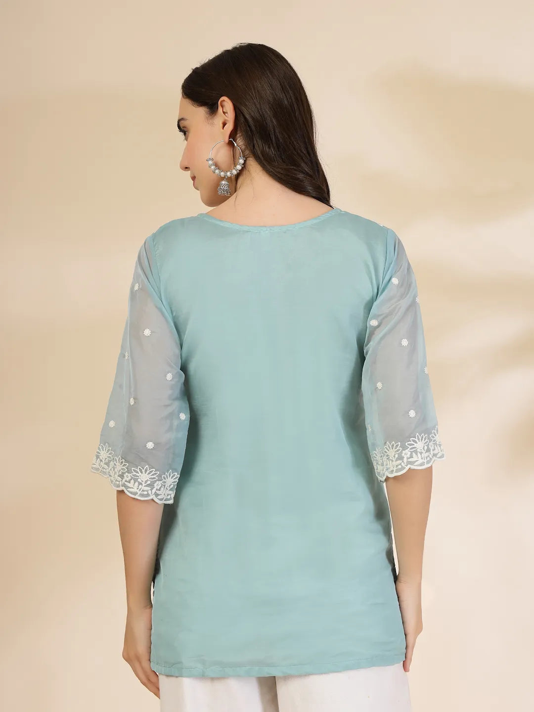 Teal Blue Organza Top-Yufta Store-6463TOPTBS