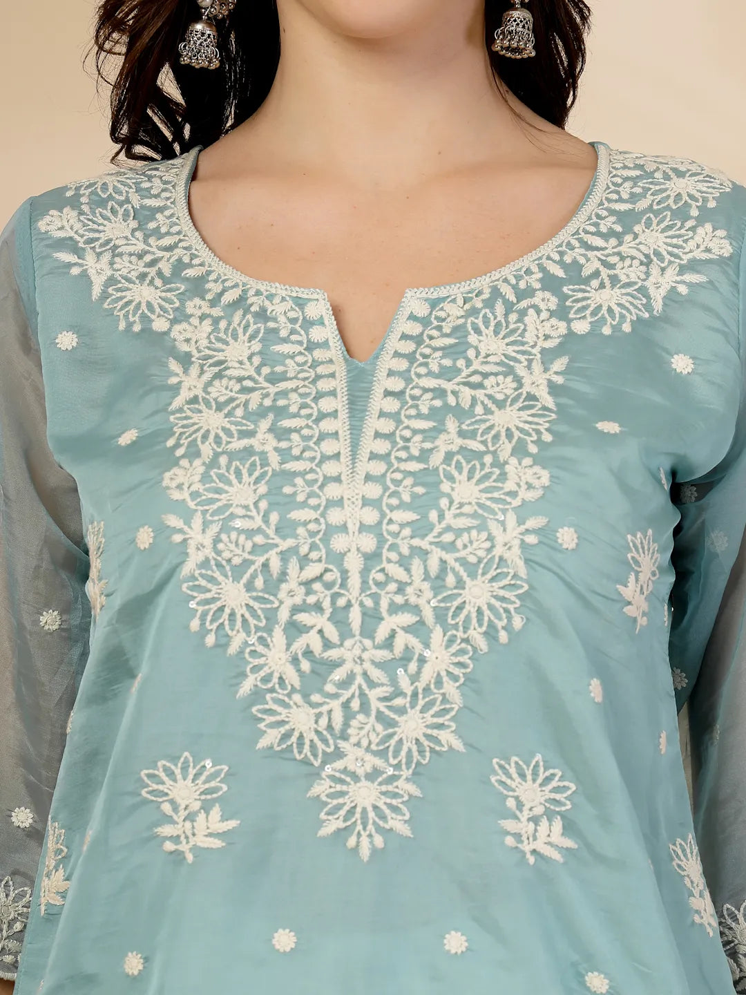 Teal Blue Organza Top-Yufta Store-6463TOPTBS