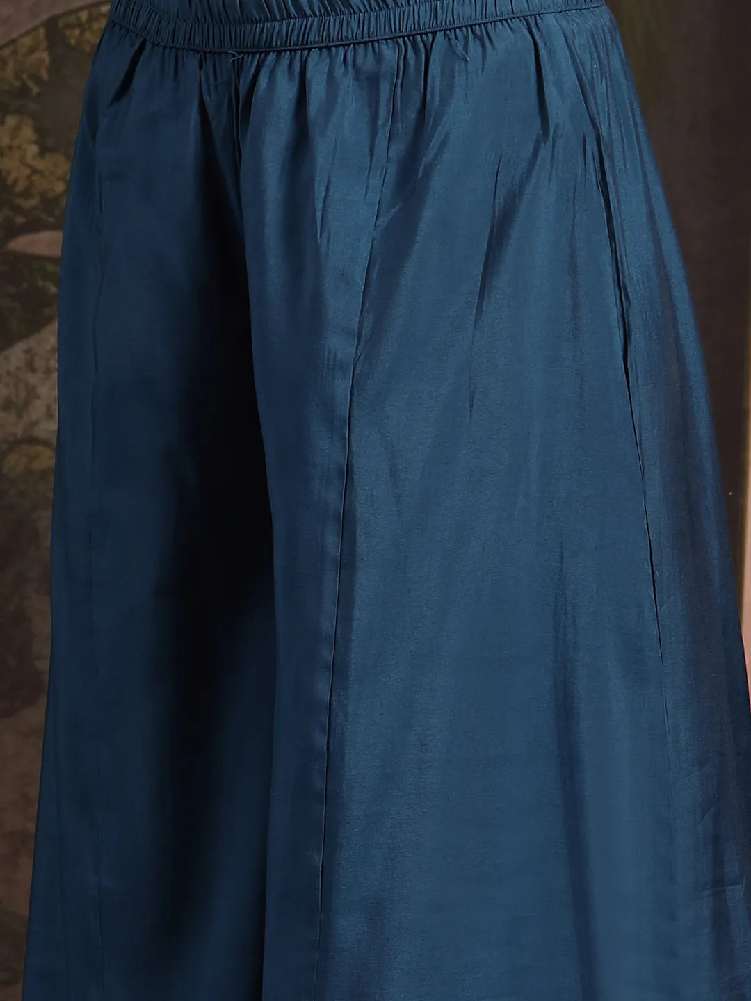 Teal Blue Silk Blend Dori Embroidery Angrakha Kurta Set With Divider Palazzo