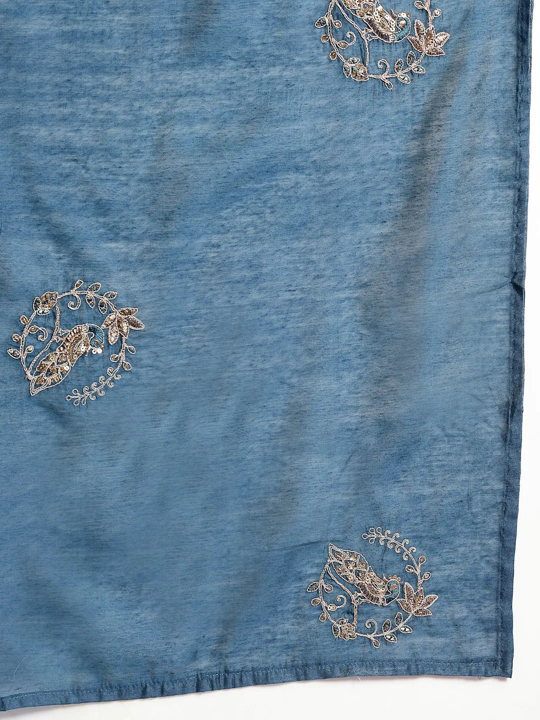 Teal Blue Silk Blend Dori Embroidery Angrakha Kurta Set With Divider Palazzo