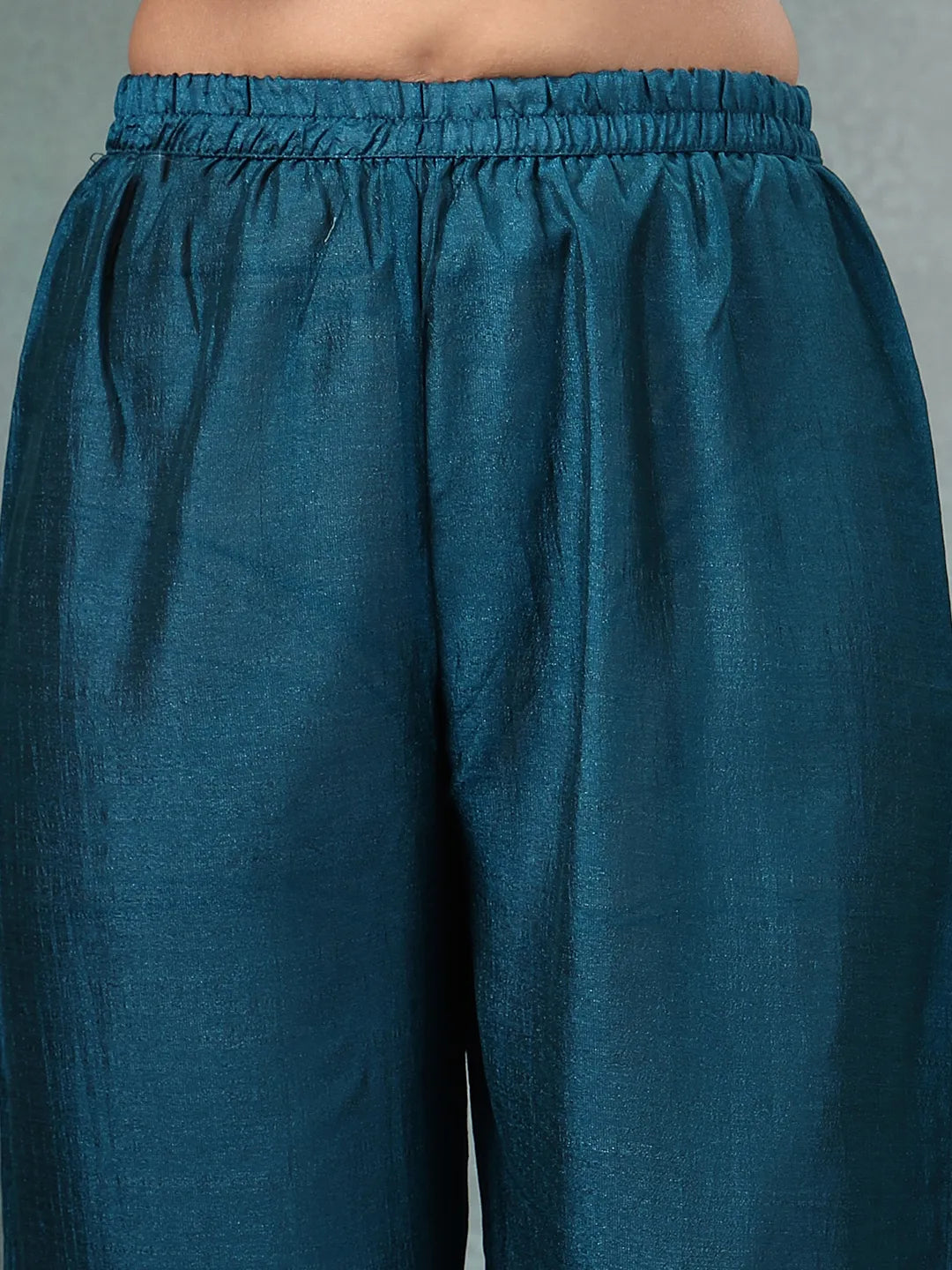 Teal Blue Zari Work Yoke Or Border Anarkali Silk Blend Kurta Trouser Dupatta Set-Yufta Store-6754SKDTBM