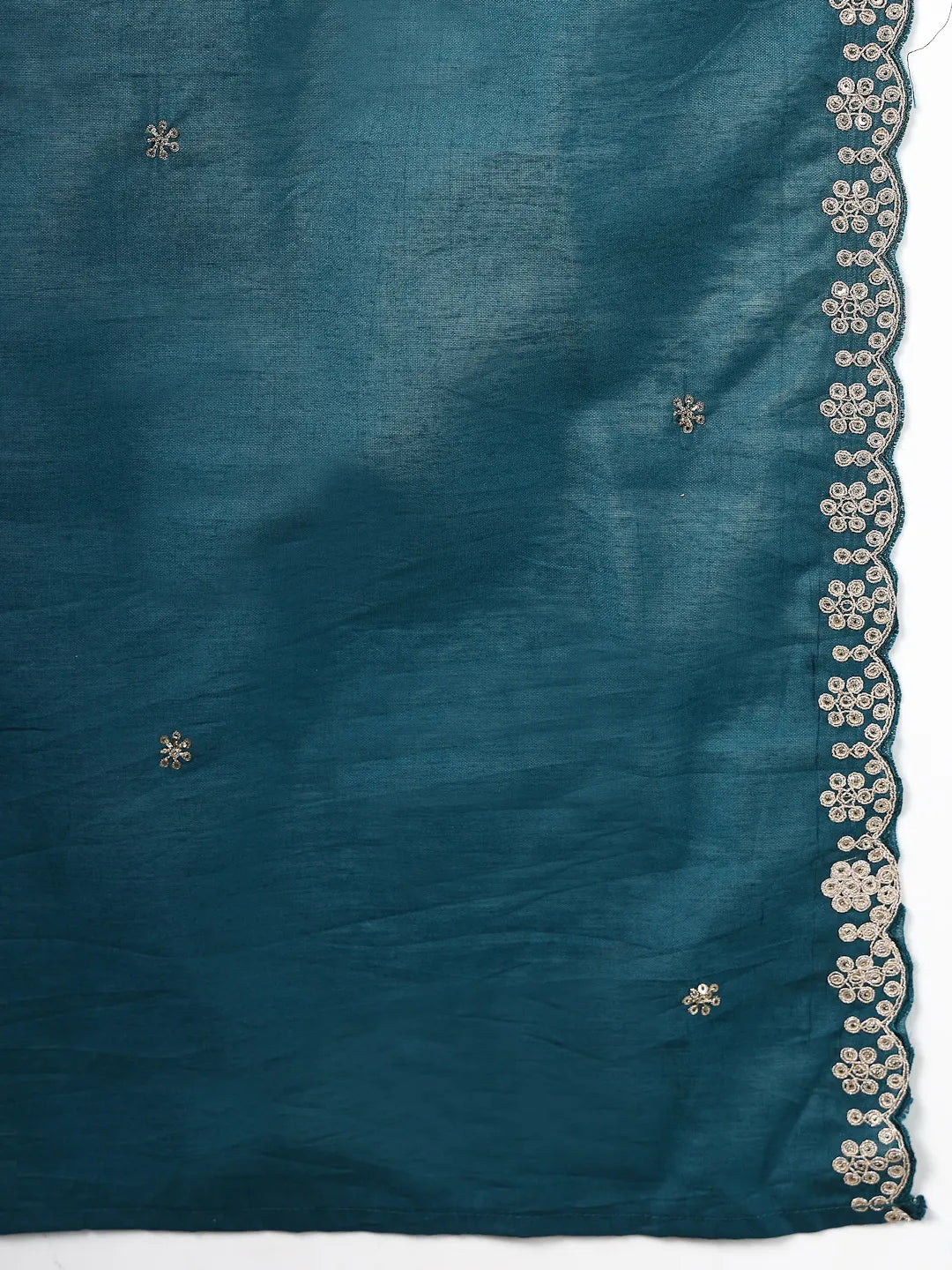 Teal Blue Zari Work Yoke Or Border Anarkali Silk Blend Kurta Trouser Dupatta Set-Yufta Store-6754SKDTBM