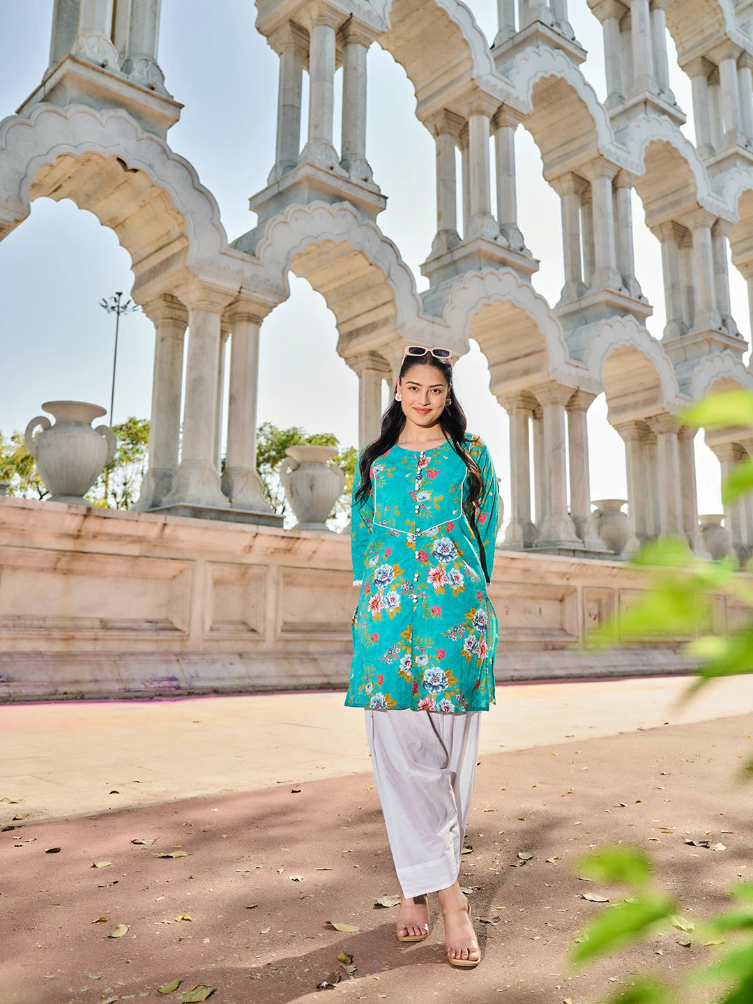 Teal Floral Print This Tunic Salwar Co-Ord Set-Yufta Store-7575CRDTBM