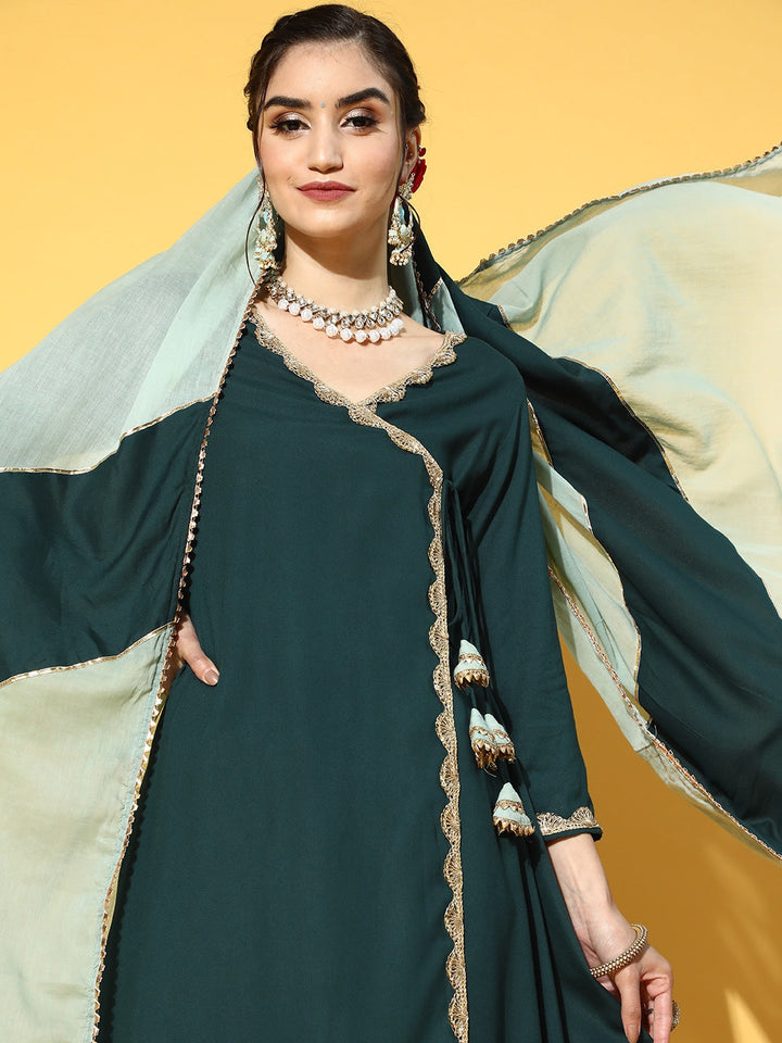 Teal Green Angrakha Dupatta Set-Yufta Store-9507SKDGRS