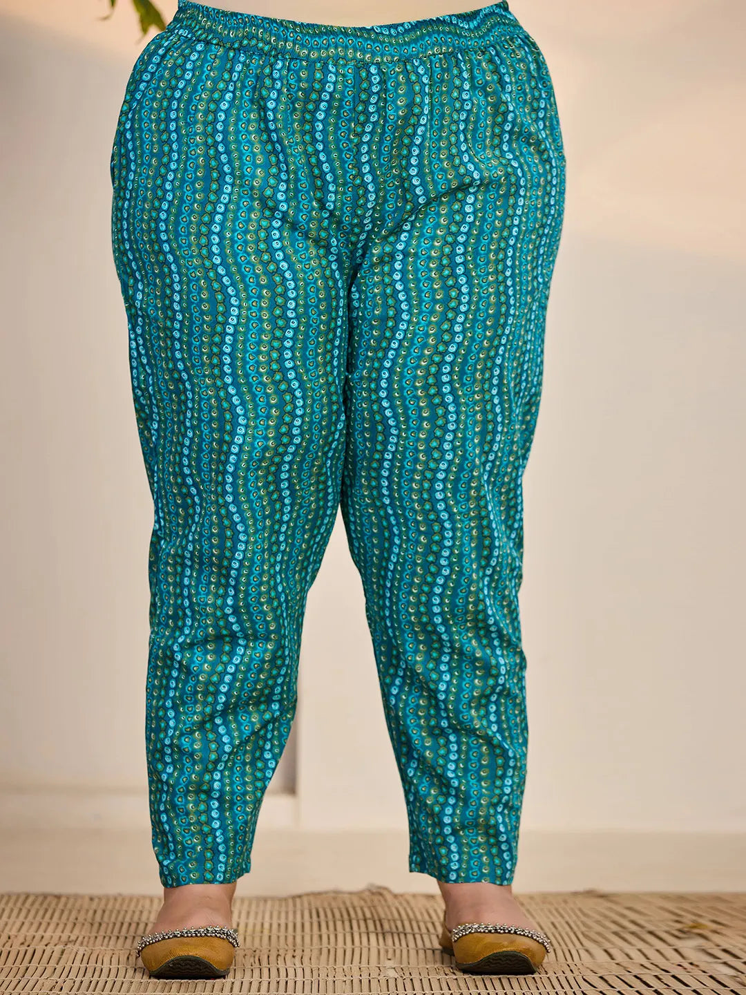 Turquoise Blue Cotton Straight Plus Size Kurta Trouser Dupatta Set-Yufta Store-6431PSKDTB3XL