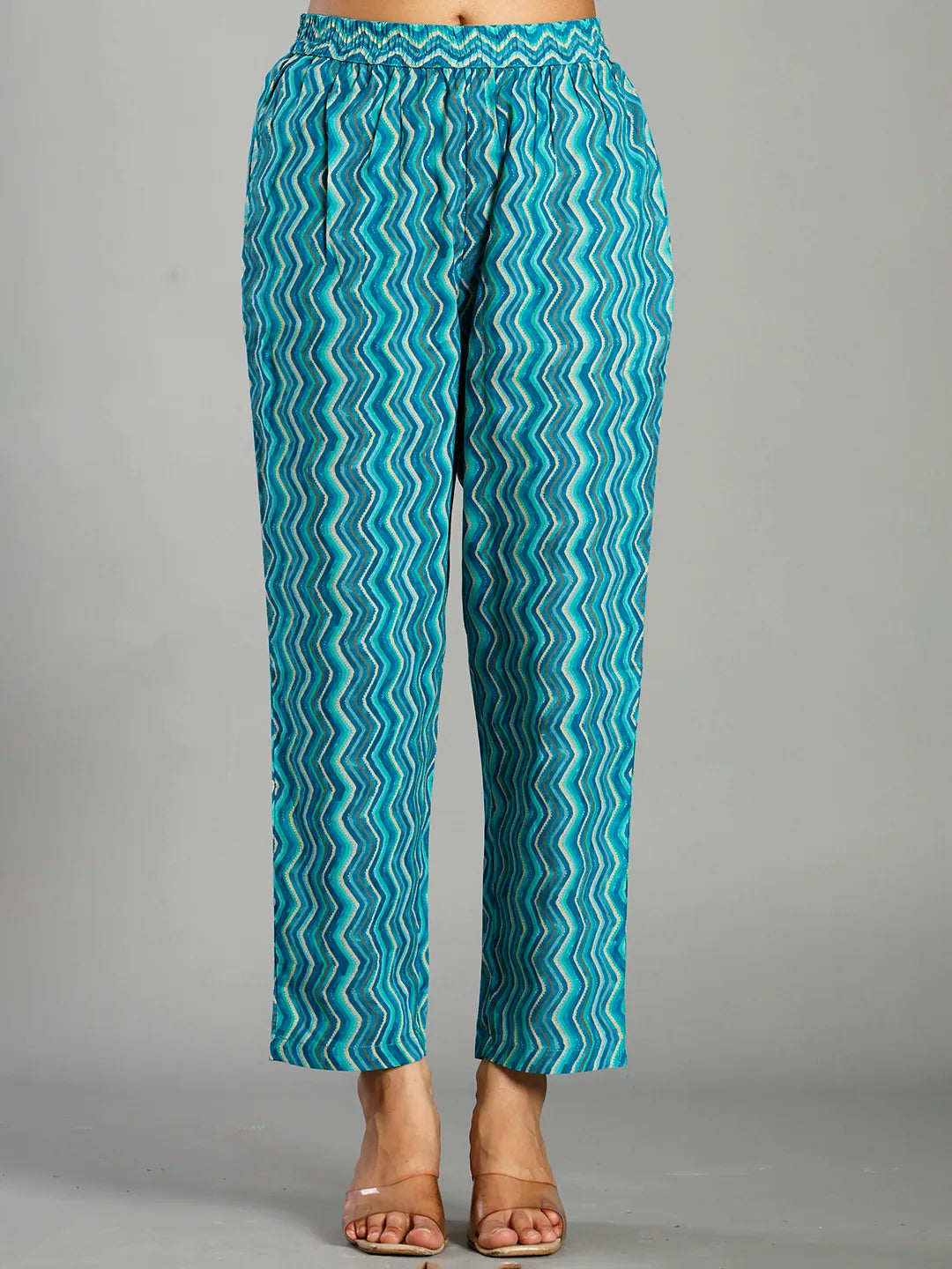 Turquoise Blue Floral Cotton Straight Kantha Work Kurta Trouser Dupatta Set