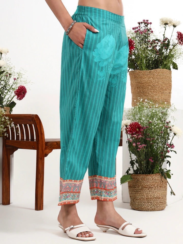 Turquoise Blue Printed Cotton Co-Ord Set-Yufta Store-7494CRDTBM