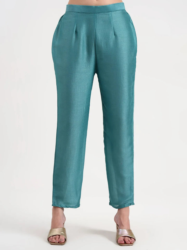 Turquoise Blue Vichitra Kalidaar Kurta Set With Pant And Dupatta