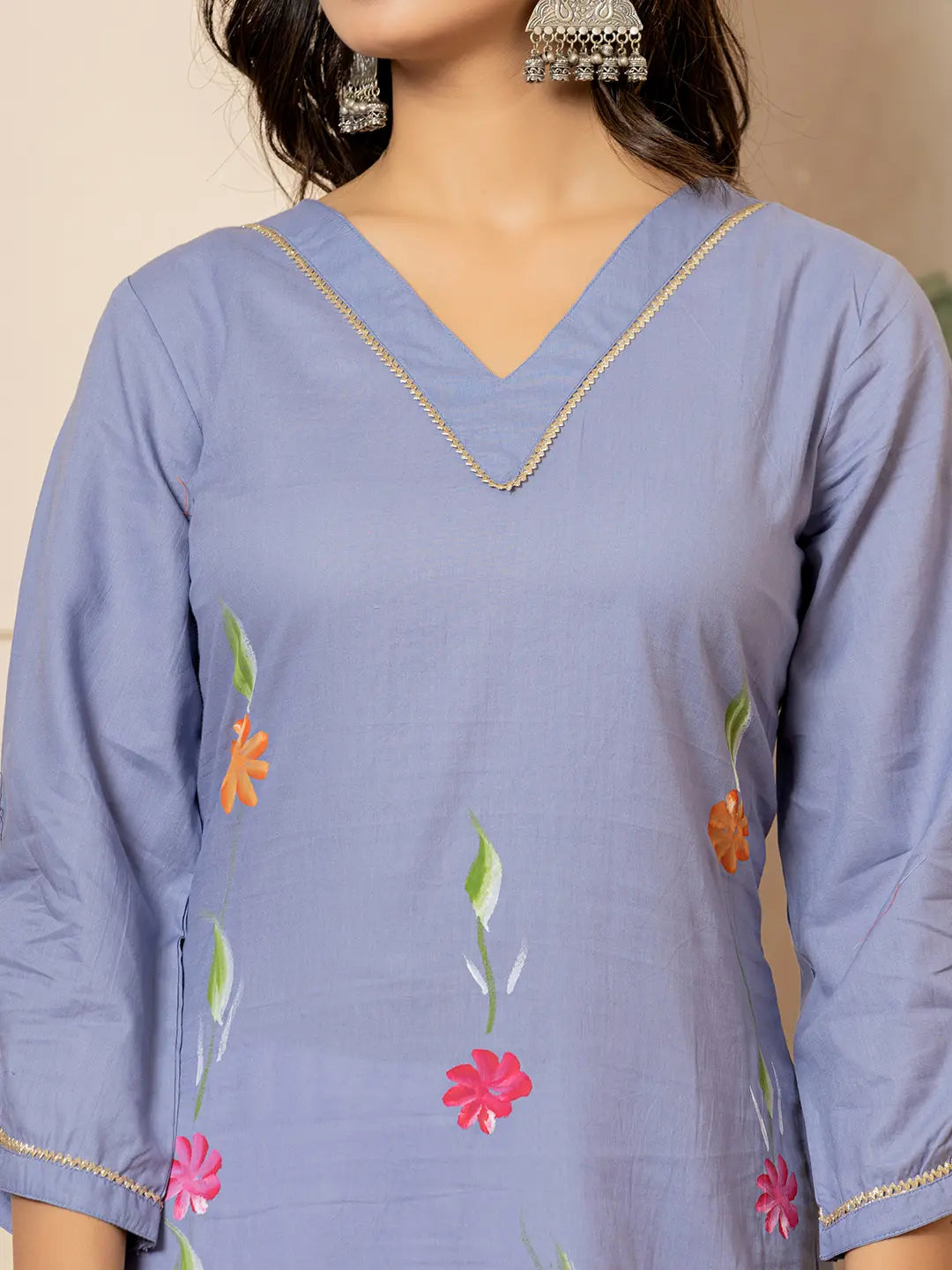 Violet Hand Painted Straight Kurta-Yufta Store-6978KURVLS