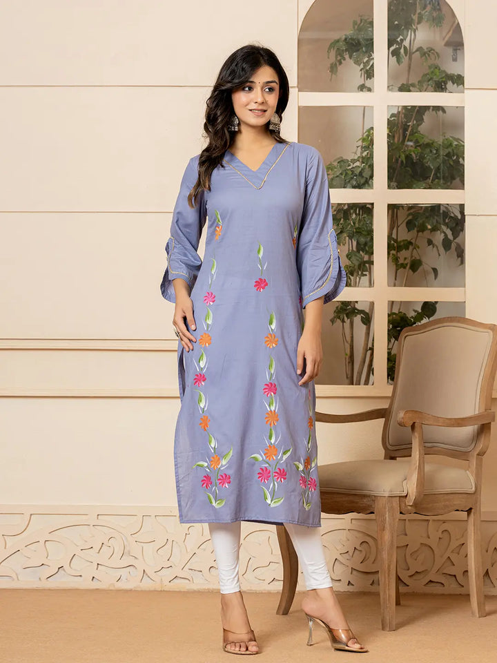 Violet Hand Painted Straight Kurta-Yufta Store-6978KURVLS