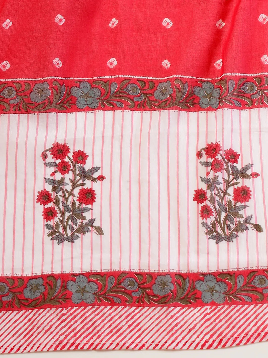 White Floral Print Cotton Sequins Work Kurta Set With Pant Dupatta