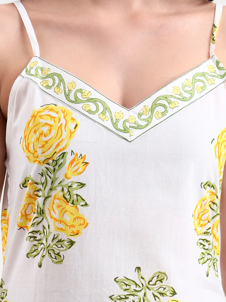 White Floral Print Cotton Straight Kurta-Yufta Store-6400KURWHS