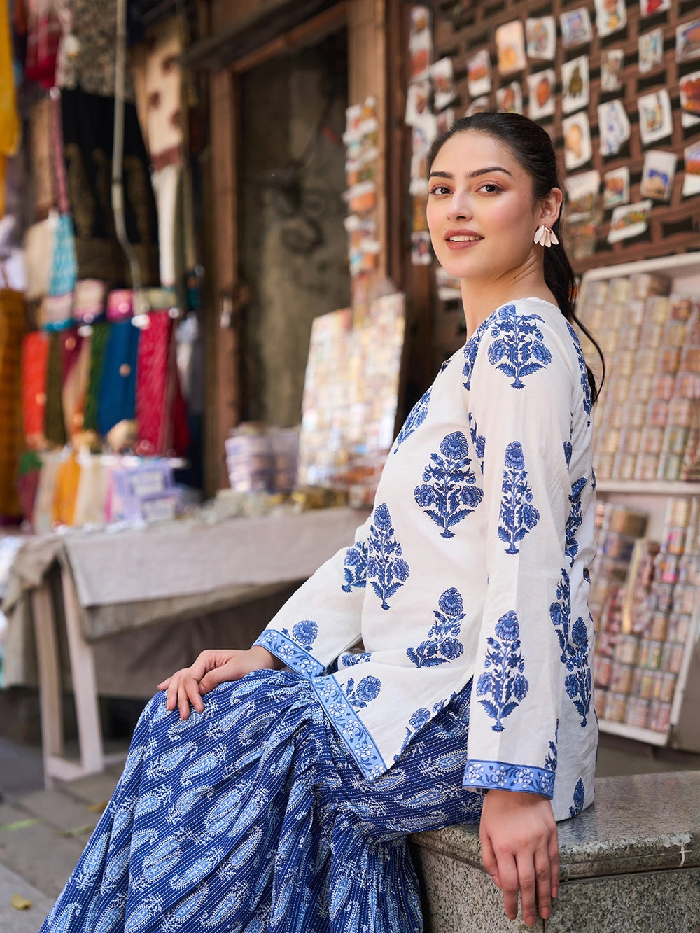 White Piping Design Peplum Top-Yufta Store-7469TOPWHS
