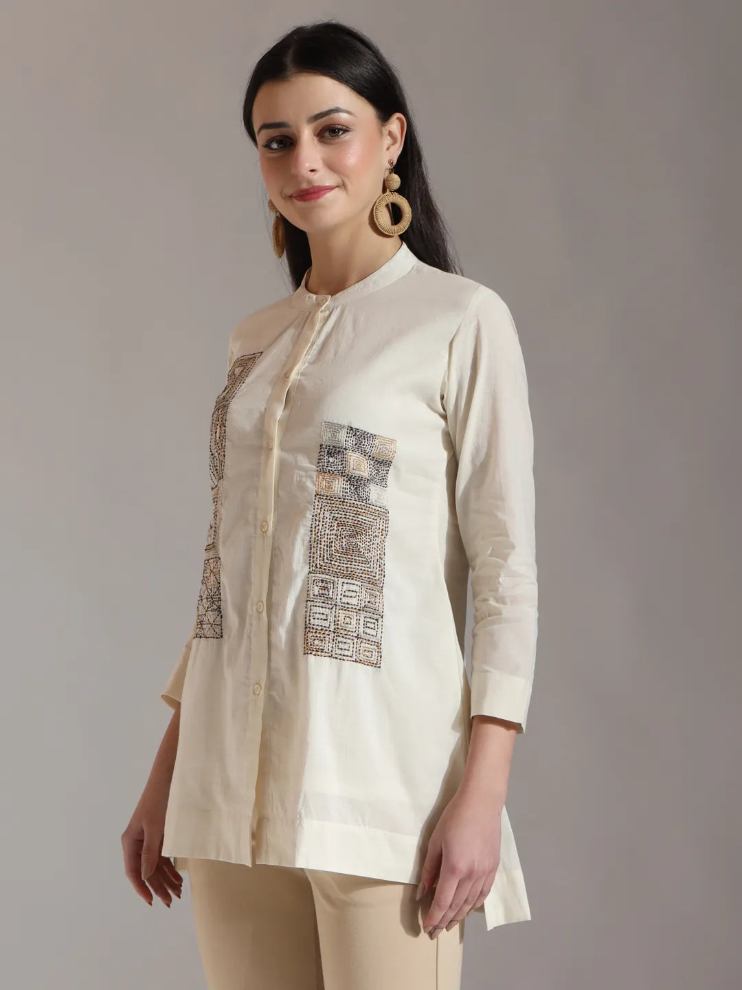 White Pure Cotton Embroidered Top-Yufta Store-6448TOPWHS