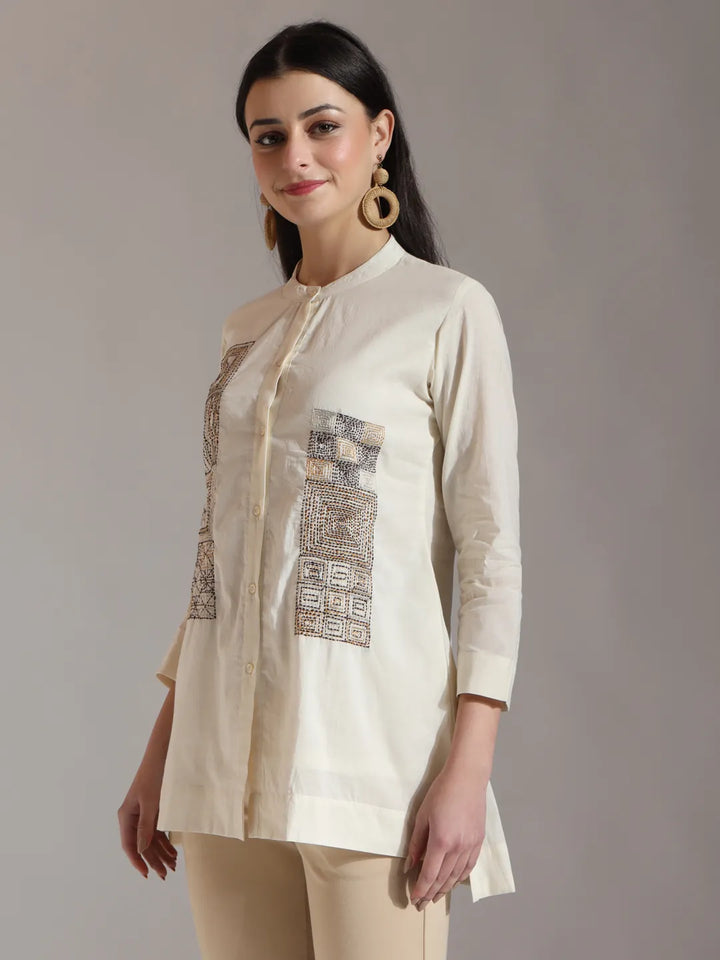 White Pure Cotton Embroidered Top-Yufta Store-6448TOPWHS