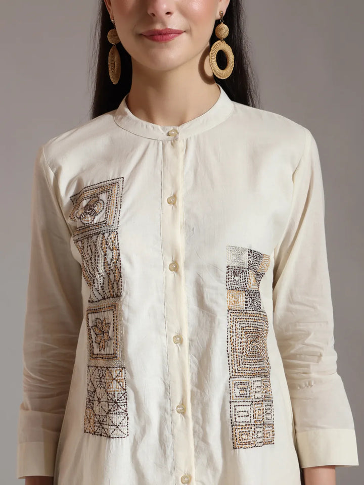 White Pure Cotton Embroidered Top-Yufta Store-6448TOPWHS