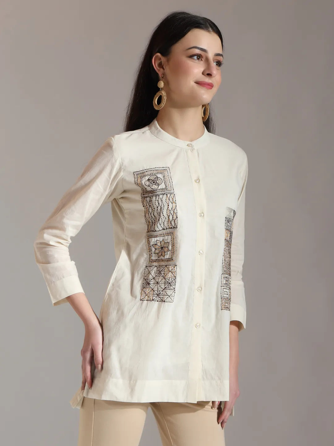 White Pure Cotton Embroidered Top-Yufta Store-6448TOPWHS