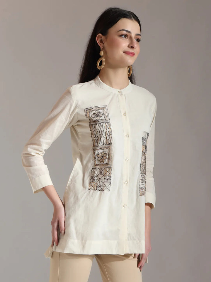 White Pure Cotton Embroidered Top-Yufta Store-6448TOPWHS