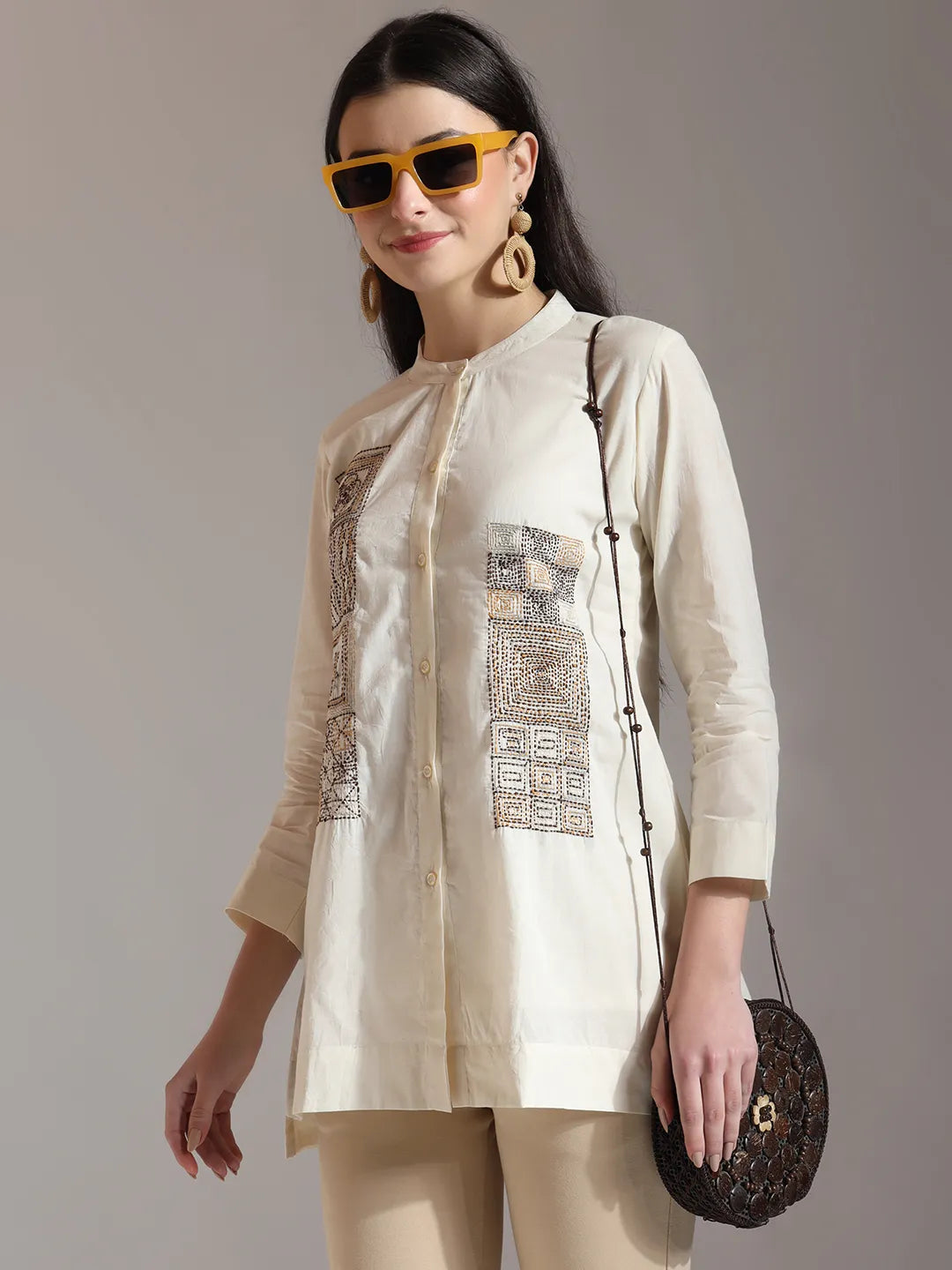 White Pure Cotton Embroidered Top-Yufta Store-6448TOPWHS