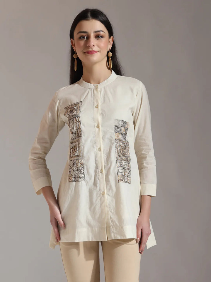 White Pure Cotton Embroidered Top-Yufta Store-6448TOPWHS
