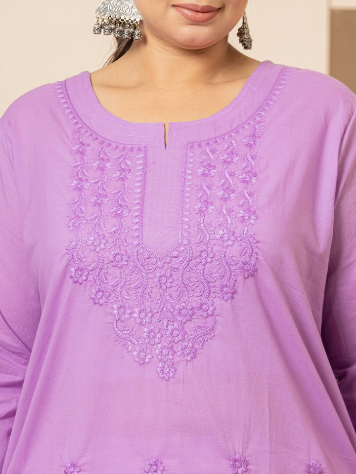 Women Lavender Floral Straight Plus Size Kurta