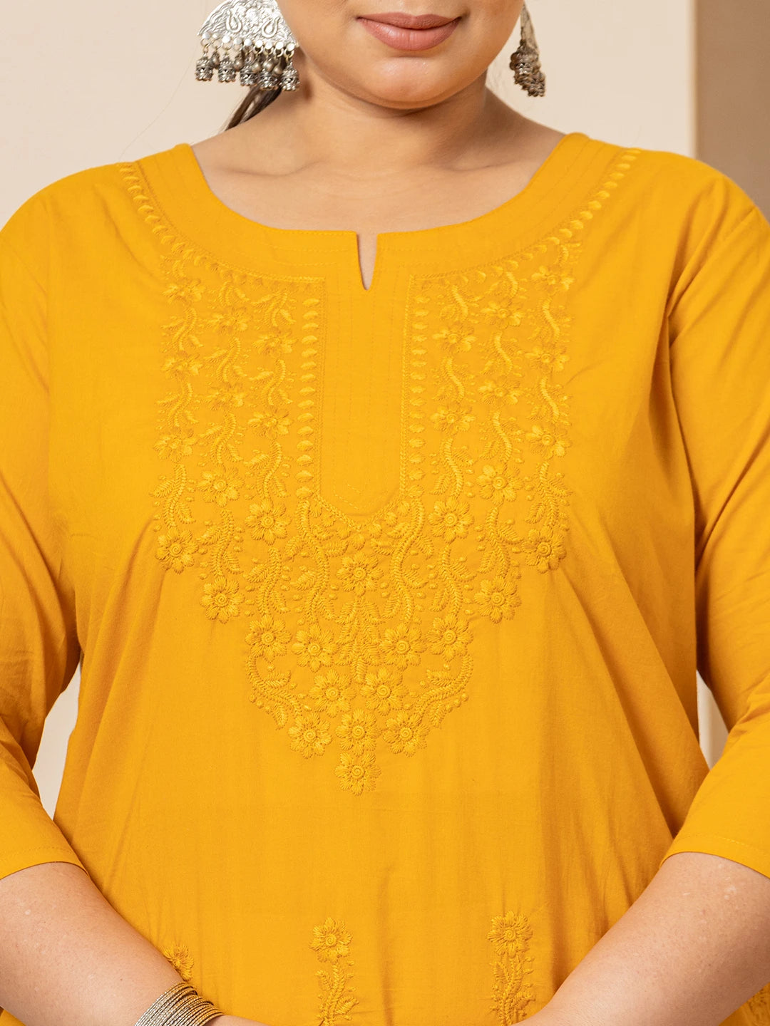 Women Mustard Floral Straight Plus Size Kurta