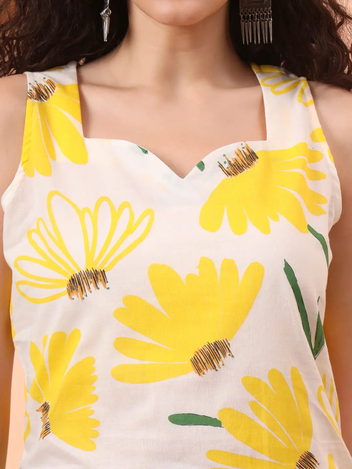 Yellow And White Floral Straight Kurta Trouser Dupatta Set-Yufta Store-6311SKDYLS