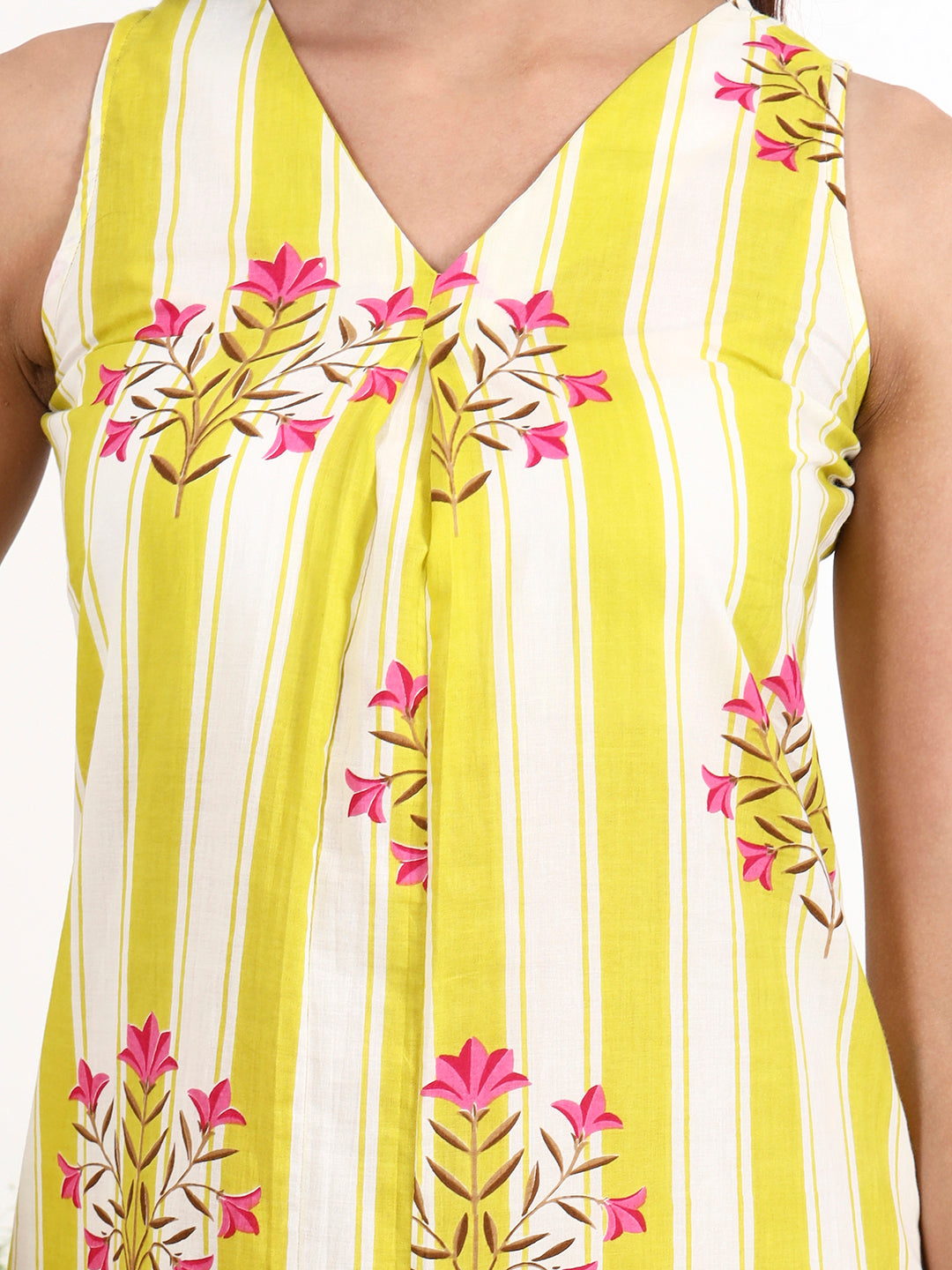 Yellow And White Striped A-Line Design Kurta Trouser Dupatta Set-Yufta Store-7460SKDYLS