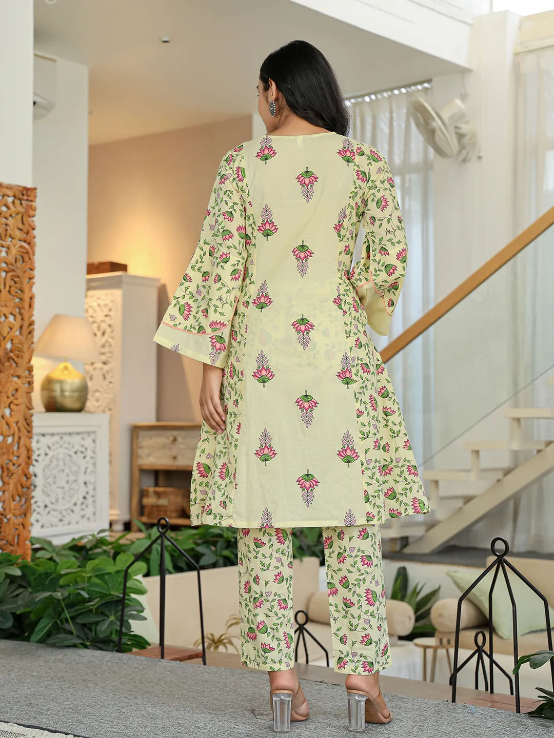 Yellow Cotton A Line Kurta Dupatta Set-Yufta Store-6357SKDYLM