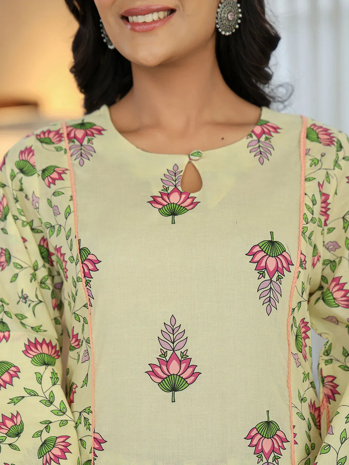 Yellow Cotton A Line Kurta Dupatta Set-Yufta Store-6357SKDYLM