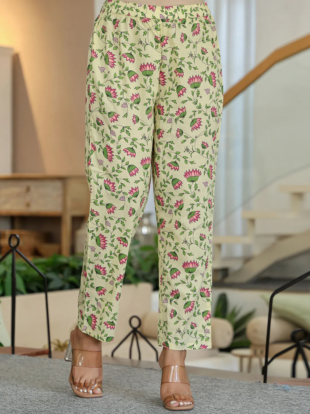 Yellow Cotton A Line Kurta Dupatta Set-Yufta Store-6357SKDYLM