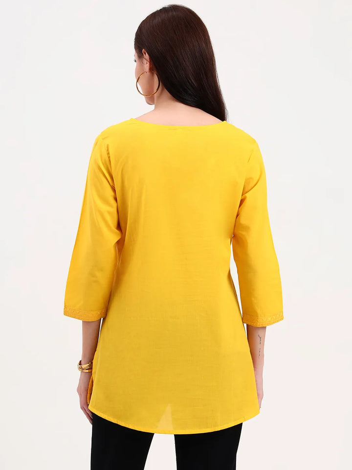 Yellow Cotton Straight Peplum Top