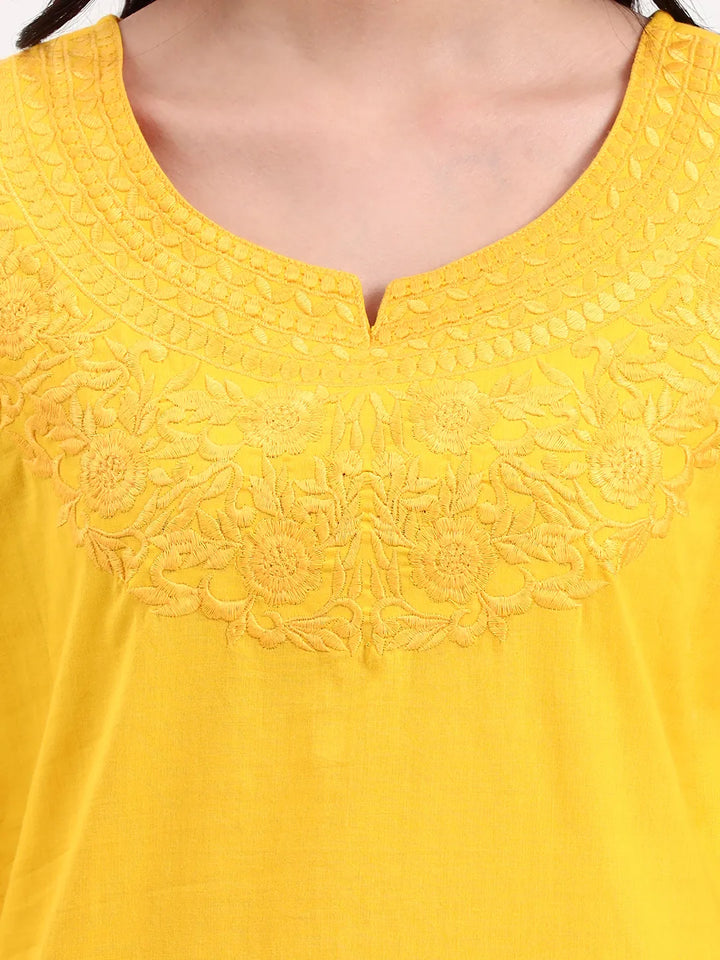 Yellow Cotton Straight Peplum Top