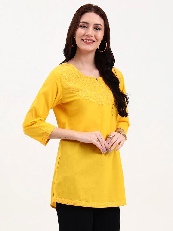 Yellow Cotton Straight Peplum Top