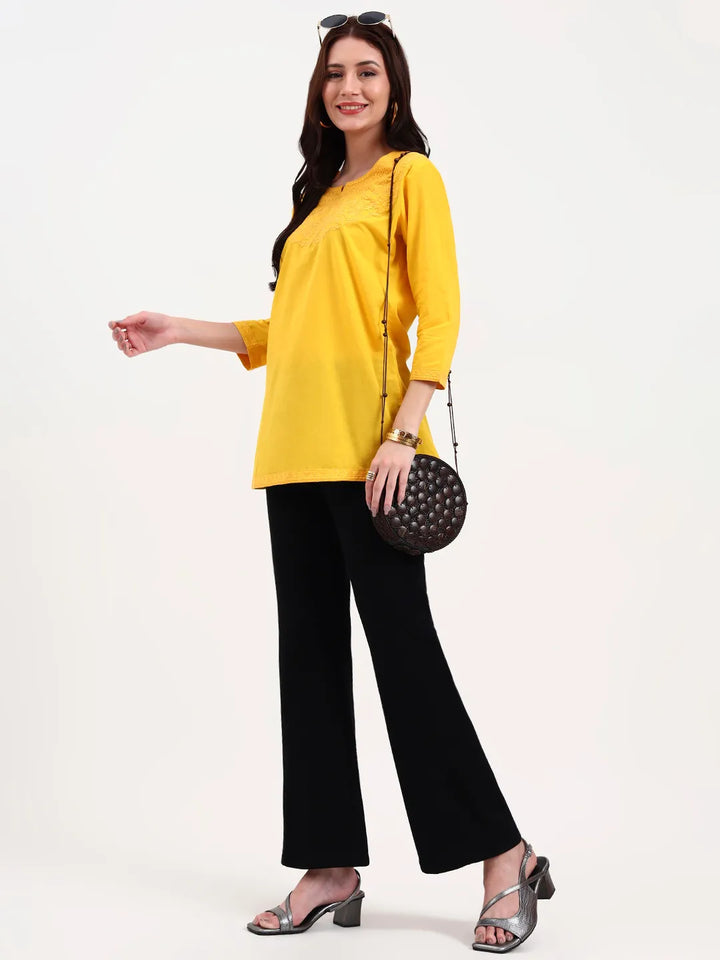 Yellow Cotton Straight Peplum Top