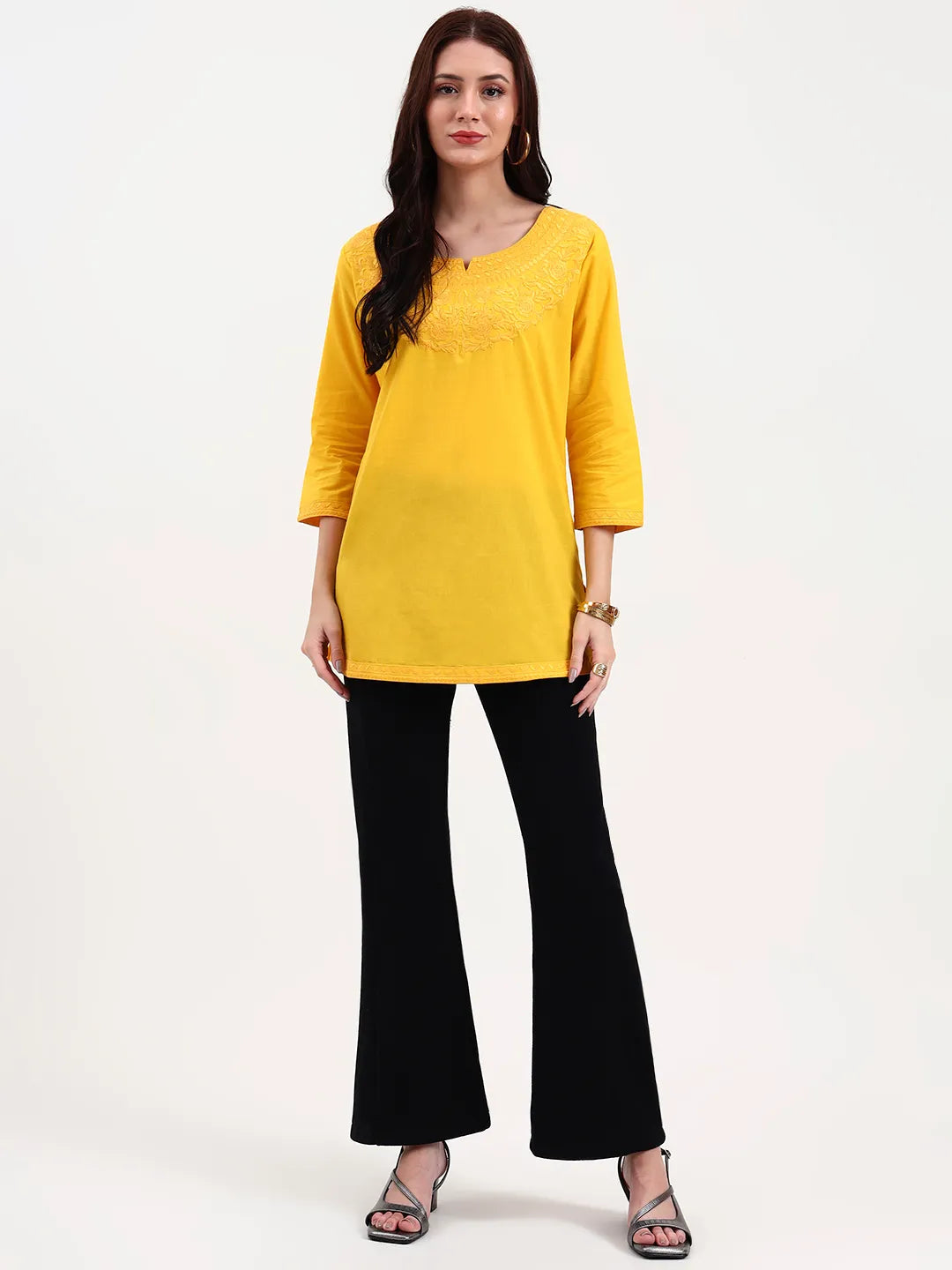 Yellow Cotton Straight Peplum Top